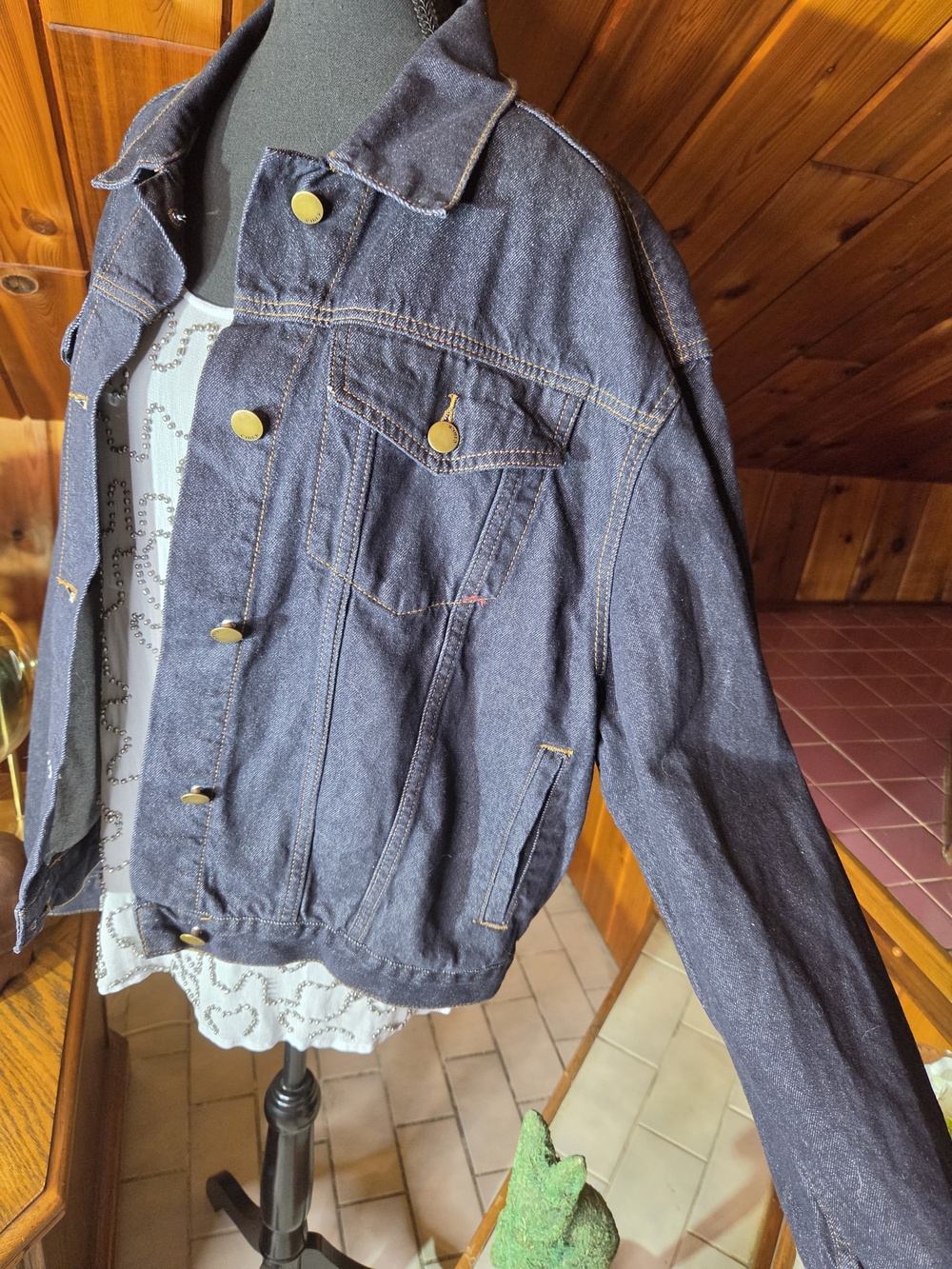 Cider Dark Indigo Denim Jean Jacket with Brass Buttons